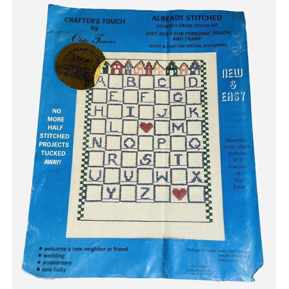 NOS Vintage 1980s Olde Towne Crafters Touch Counted Cross Stitch Kit Personalize